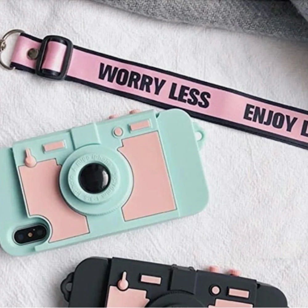 UnnFiko Wallet Case for iPhone 7 Plus/8 Plus Cute Camera Design with Strap NWOT